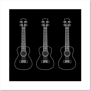 Three Ukulele Outlines Dark Theme Posters and Art